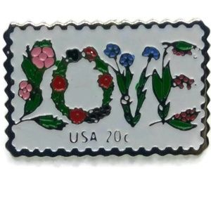 Postage Stamp Earrings Sterling Silver Floral Love